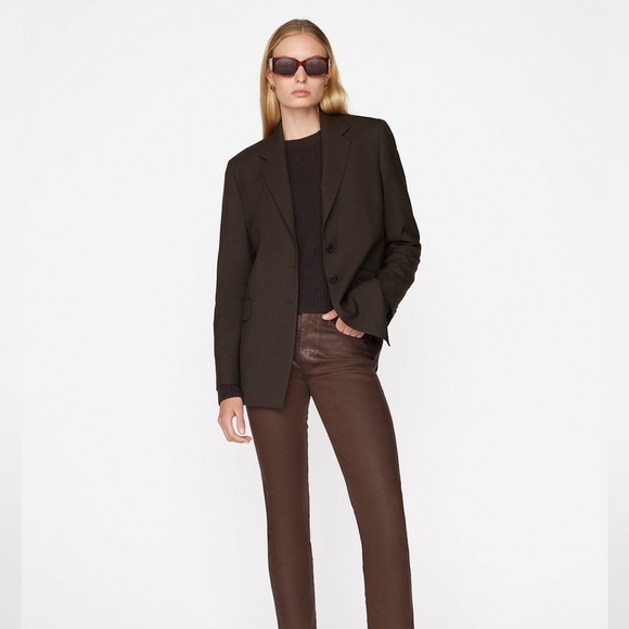 NWT FRAME Chocolate Brown Coated Jeans Denim Pants Size 26 - Picture 1 of 16